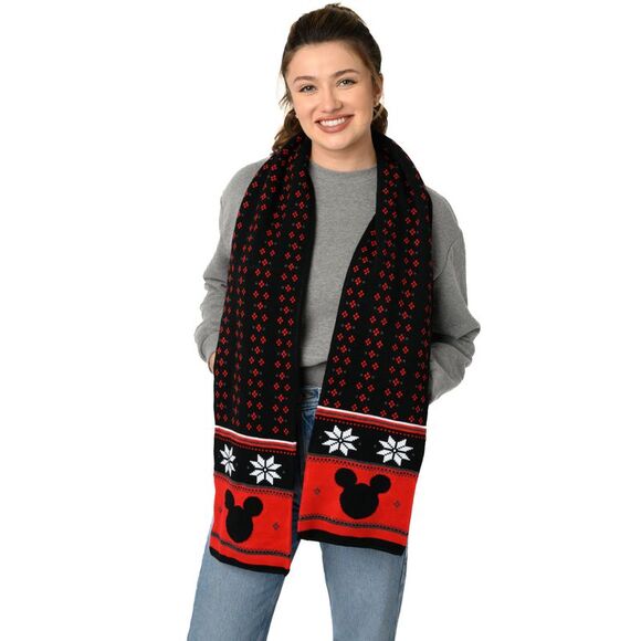 New Women Men Adult Disney Mickey Mouse Knit Scarf Teen 70" Black Red Winter - Picture 2 of 6